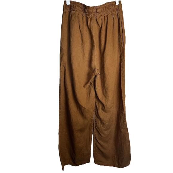 Jillian Boustred Australia Linen Wide Leg Rusty Brown Lagen Pull On Pants Sz S - Picture 9 of 12